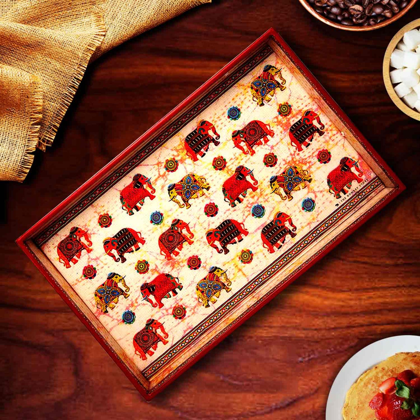 Colourful Elephants Medium Printed Tray By Trendia Decor