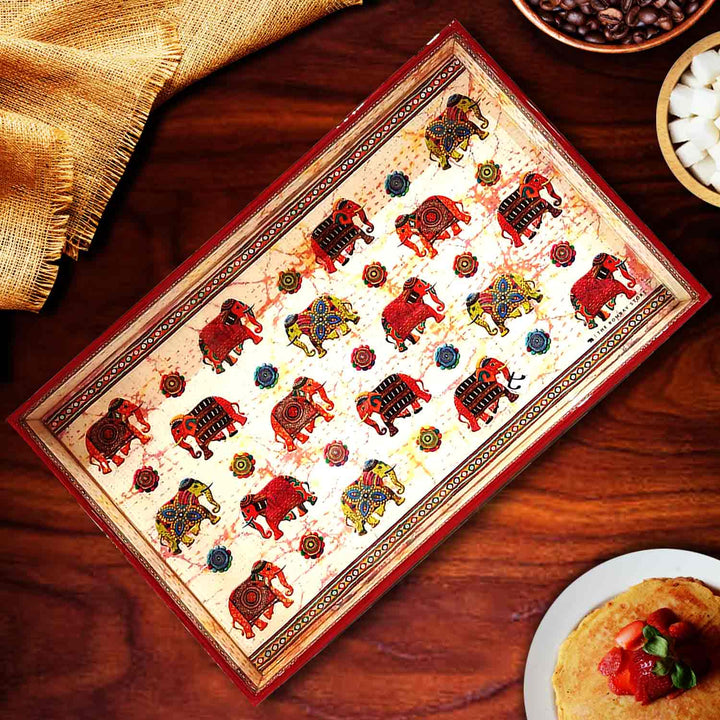 Colourful Elephants Large Serving Tray By Trendia Decor