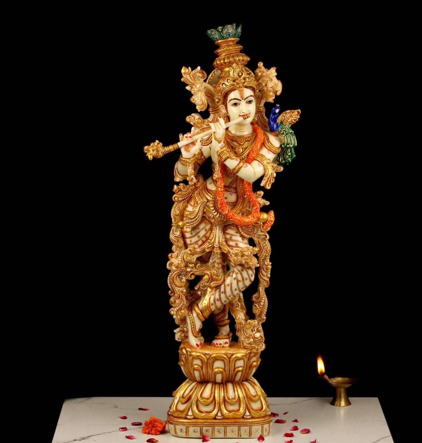 Lord Krishna Idol Big Marble Statue 2.5 Ft By Trendia Decor