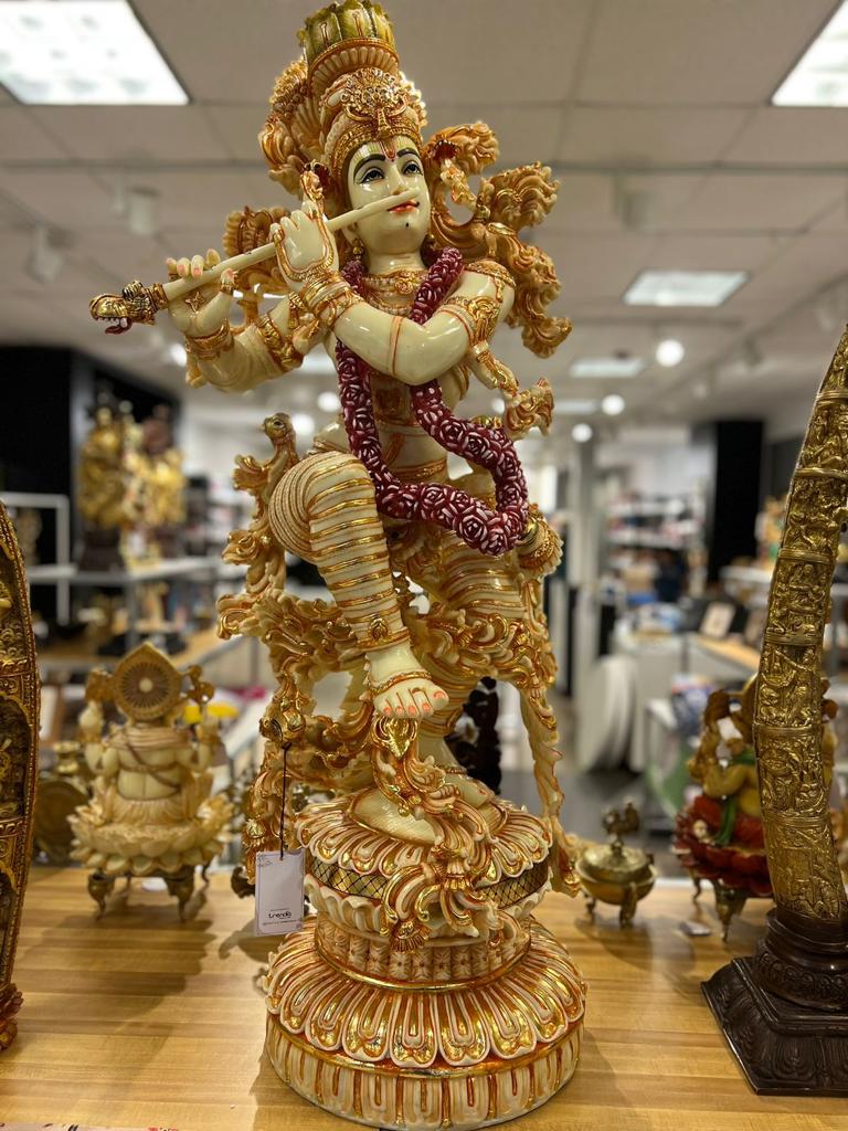 Premium Lord Krishna Large Marble Statue 4 Ft By Trendia Decor