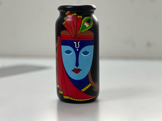 Krishna Handpainted Flower Vase Kondapalli Art