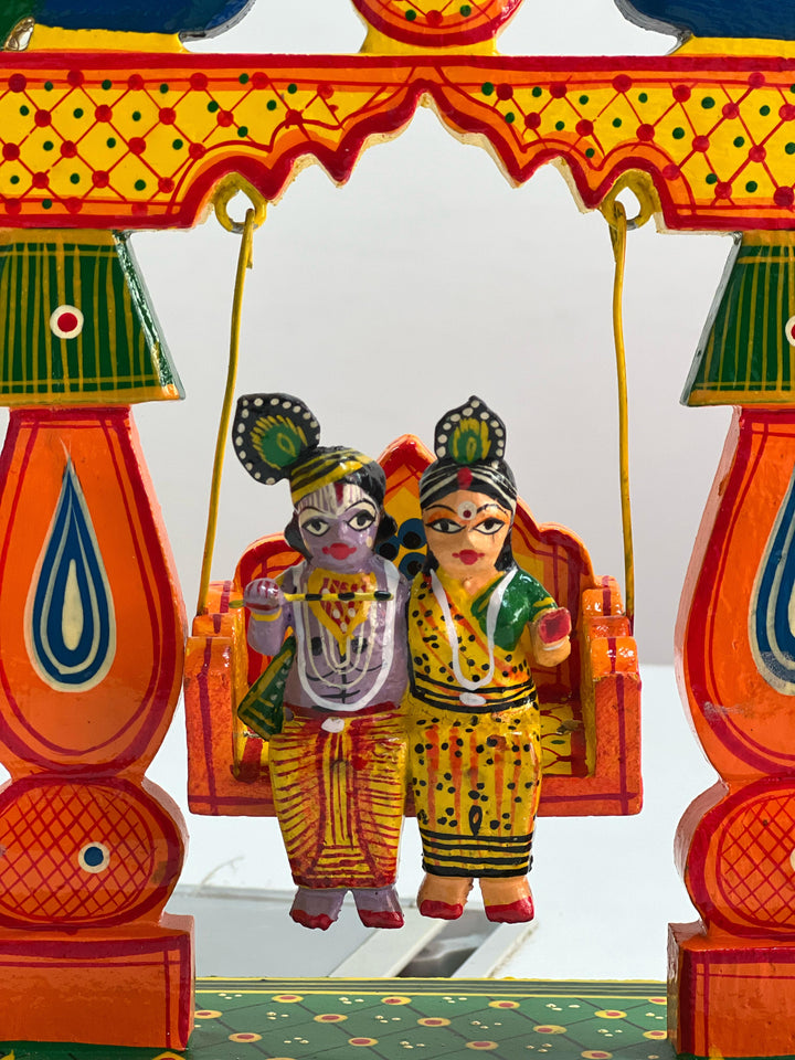 Wooden Radha Krishna Swing Temple Decor - Kondapalli Toys