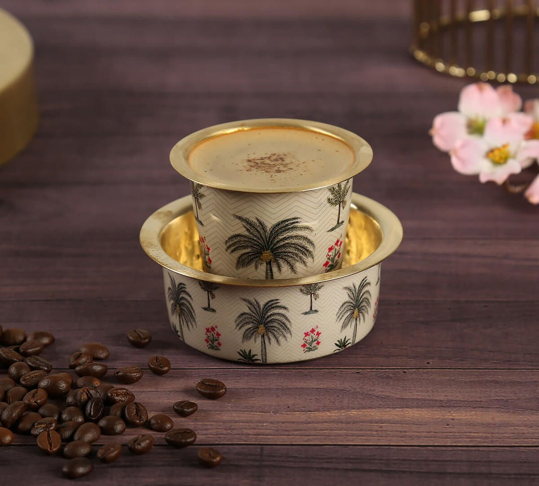 Chevron Palms Brass Coffee Tumbler Set