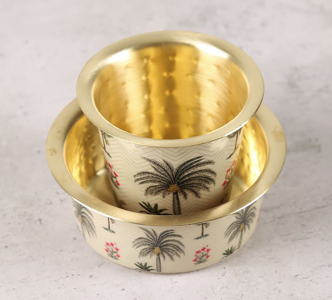 Chevron Palms Brass Coffee Tumbler Set