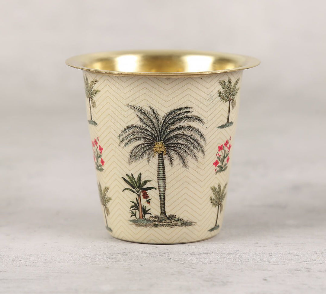 Chevron Palms Brass Coffee Tumbler Set