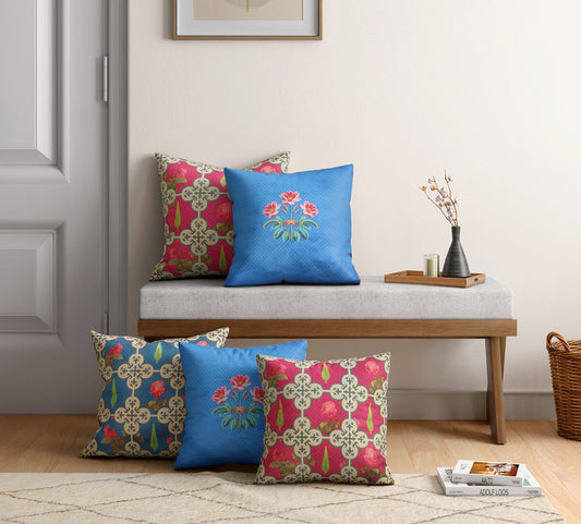 Clover Knotty Satin Blend Cushion Cover Set of 5