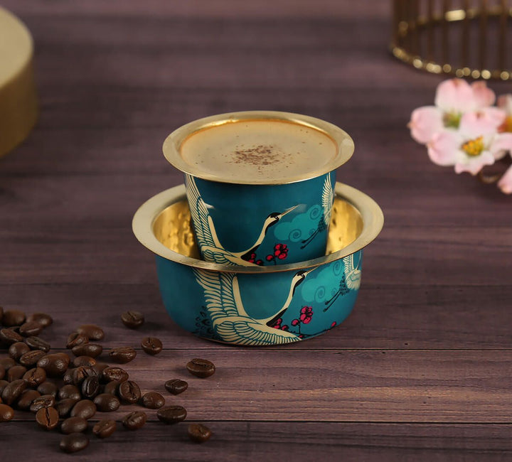 Legend of the Cranes Brass Coffee Tumbler Set