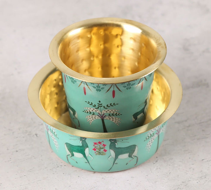 Mirroring Deer Garden Brass Coffee Tumbler Set