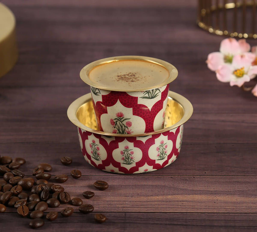 Poppy Flower Scarlet Brass Coffee Tumbler Set