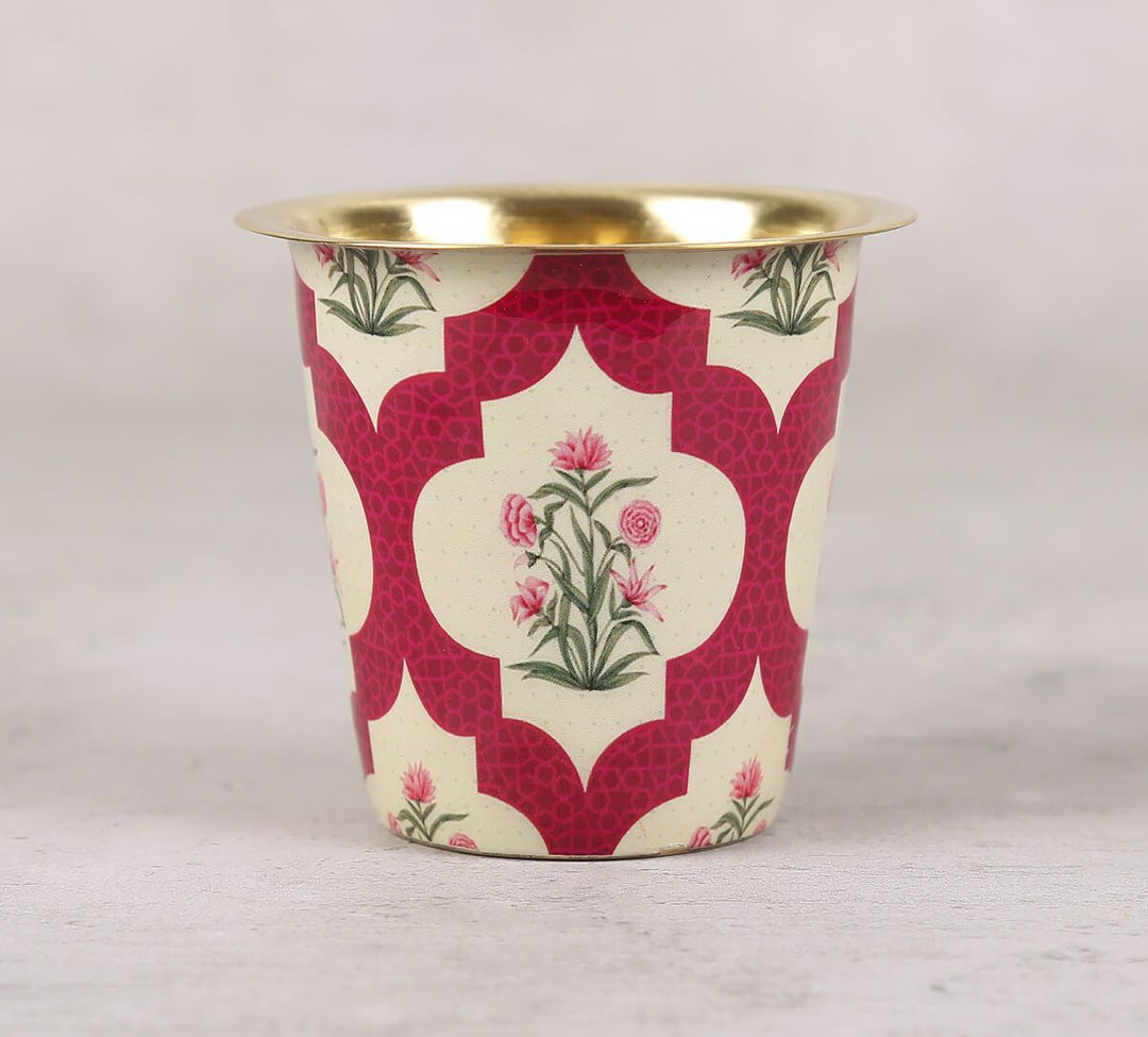 Poppy Flower Scarlet Brass Coffee Tumbler Set