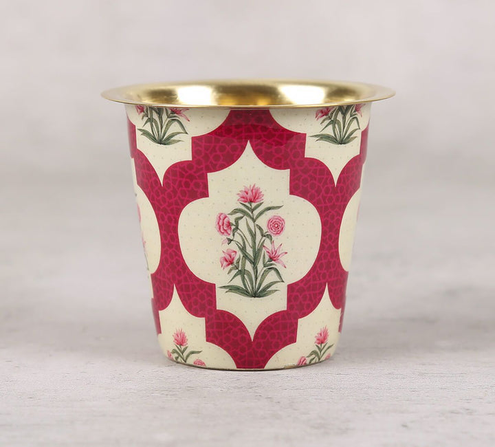 Poppy Flower Scarlet Brass Coffee Tumbler Set