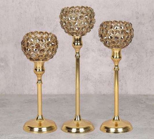 Grey Crystal Candle Holder Set of 3