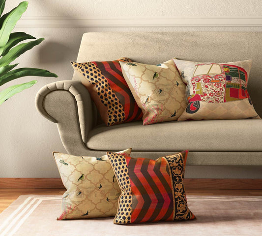 The Muhgal Rickshaw Cushion Cover Set of 5